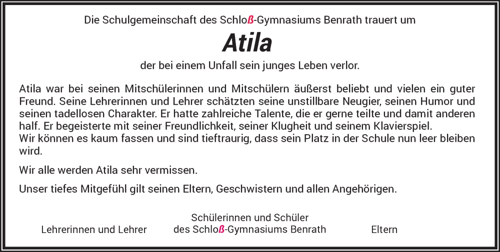  Traueranzeige für Atila  vom 25.03.2023 aus Rheinische Post