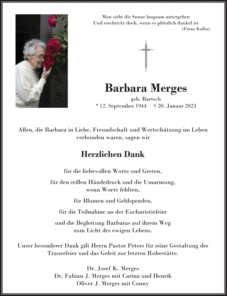  Traueranzeige für Barbara Merges vom 25.03.2023 aus Rheinische Post