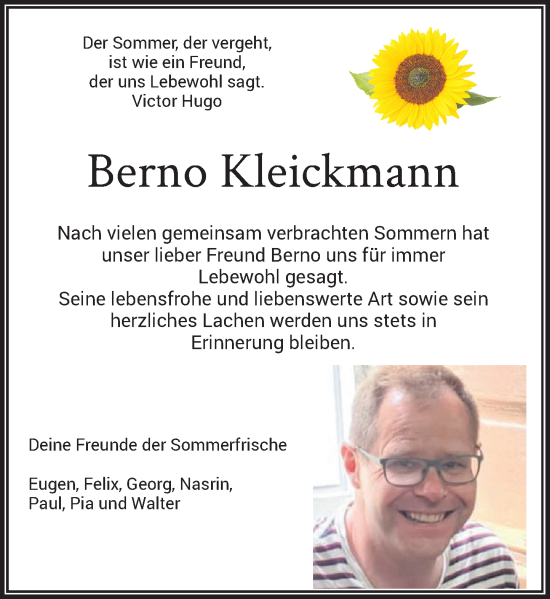 Traueranzeige von Berno Kleickmann von Rheinische Post