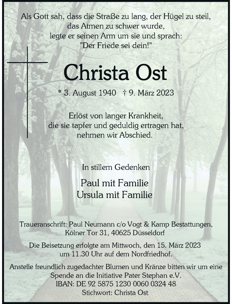  Traueranzeige für Christa Ost vom 18.03.2023 aus Rheinische Post