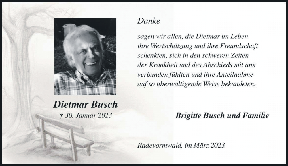  Traueranzeige für Dietmar Busch vom 18.03.2023 aus Rheinische Post