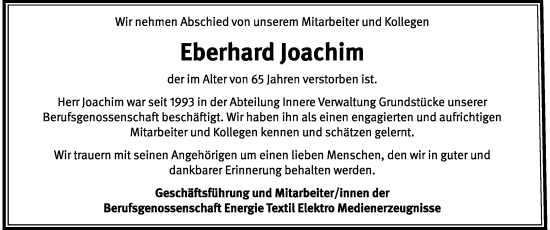 Traueranzeige von Eberhard Joachim von Rheinische Post