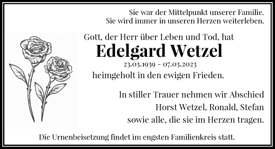 Traueranzeige von Edelgard Wetzel von Rheinische Post