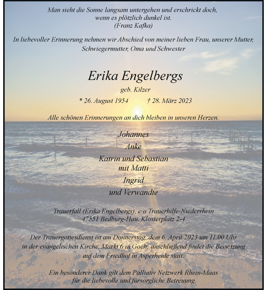  Traueranzeige für Erika Engelbergs vom 01.04.2023 aus Rheinische Post