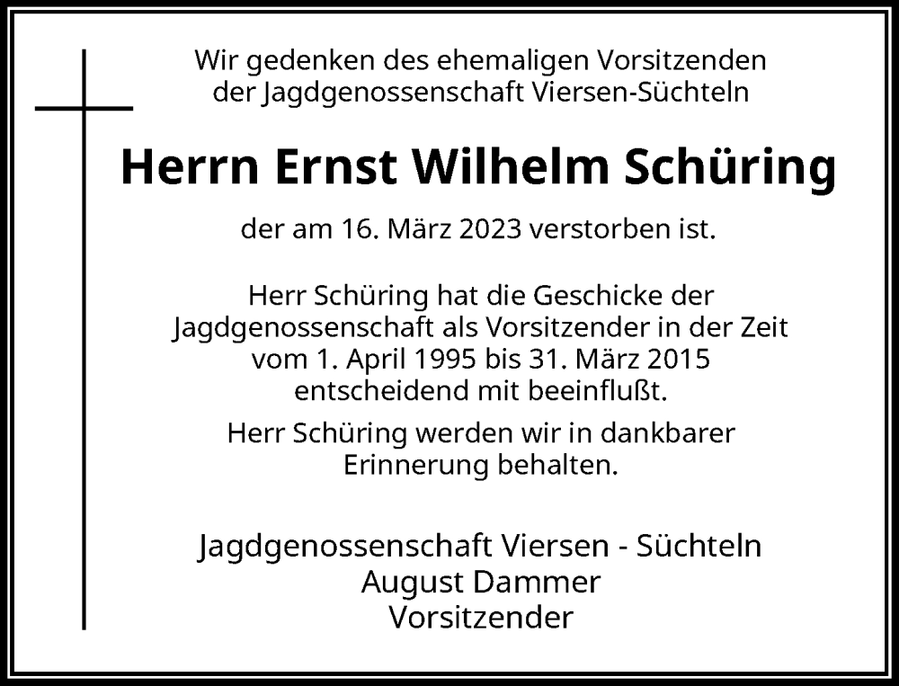  Traueranzeige für Ernst Wilhelm Schüring vom 25.03.2023 aus Rheinische Post