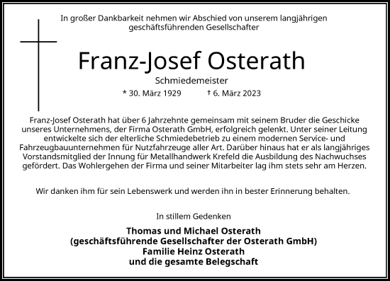 Traueranzeige von Franz-Josef Osterath von Rheinische Post