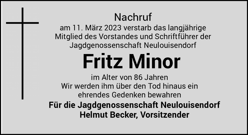  Traueranzeige für Fritz Minor vom 18.03.2023 aus Rheinische Post