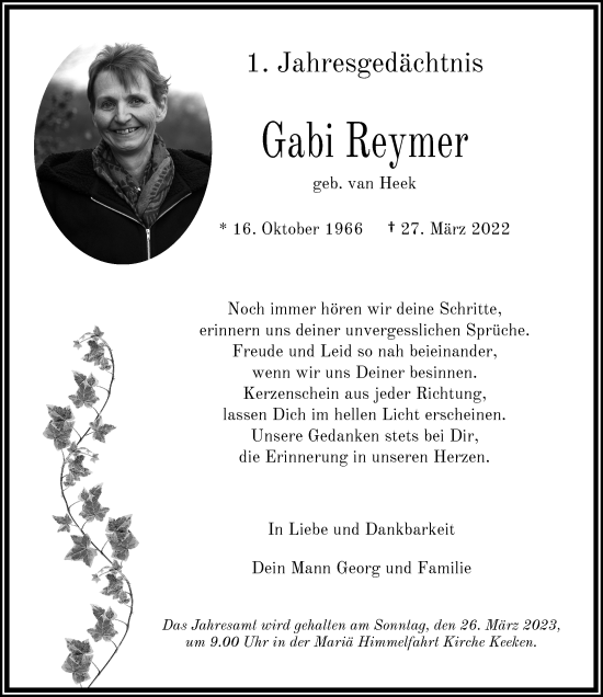 Traueranzeige von Gabi Reymer von Rheinische Post