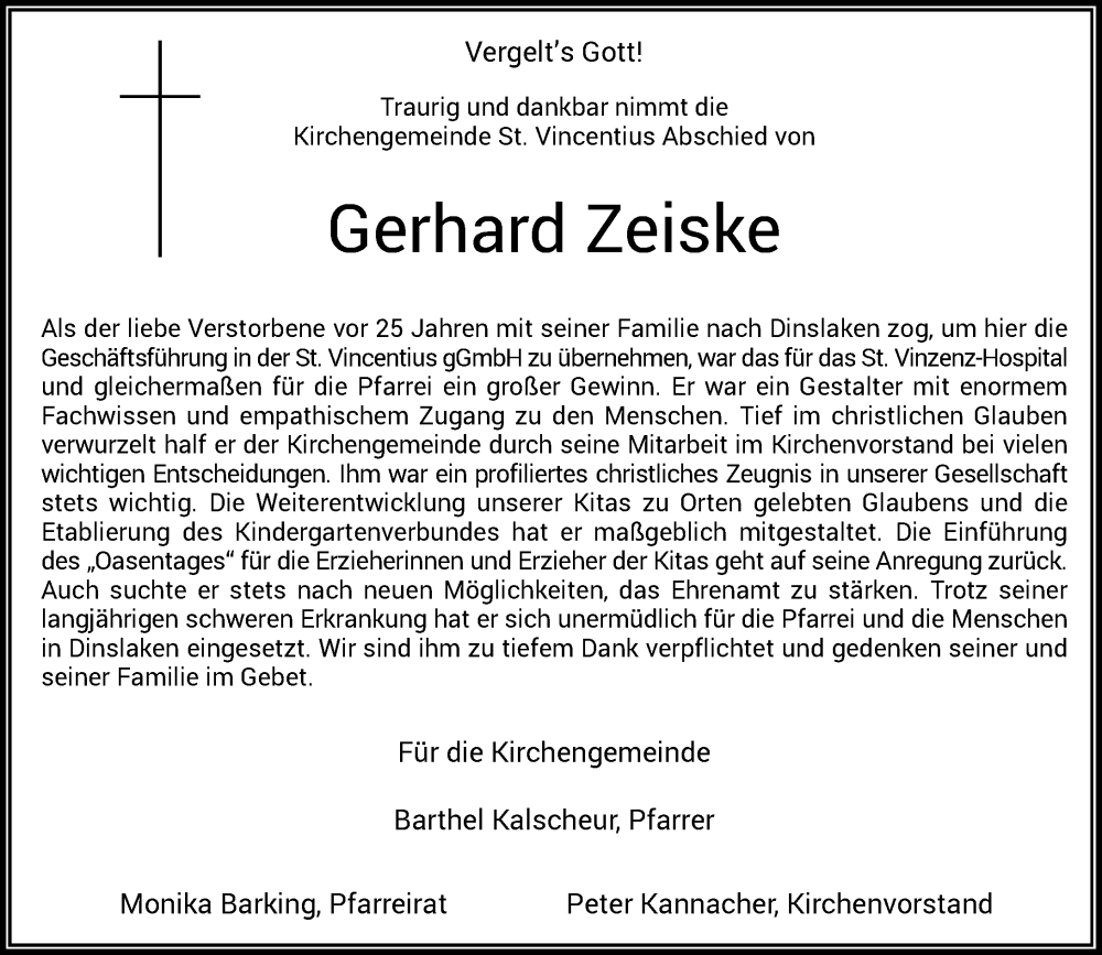  Traueranzeige für Gerhard Zeiske vom 08.03.2023 aus Rheinische Post