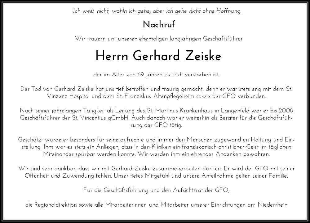  Traueranzeige für Gerhard Zeiske vom 04.03.2023 aus Rheinische Post