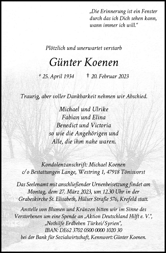  Traueranzeige für Günter Koenen vom 04.03.2023 aus Rheinische Post
