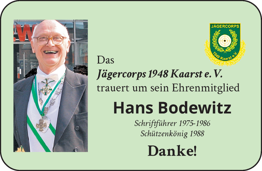 Traueranzeige für Hans Bodewitz vom 23.03.2023 aus Rheinische Post