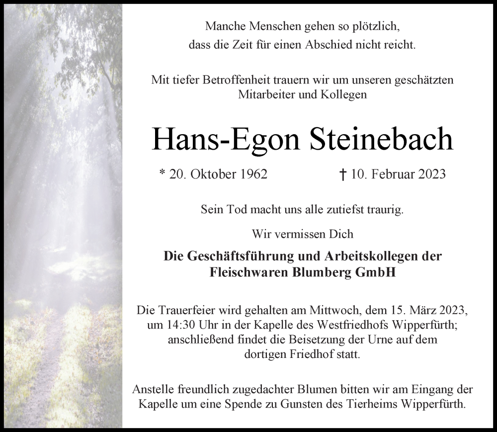  Traueranzeige für Hans-Egon Steinebach vom 11.03.2023 aus Rheinische Post
