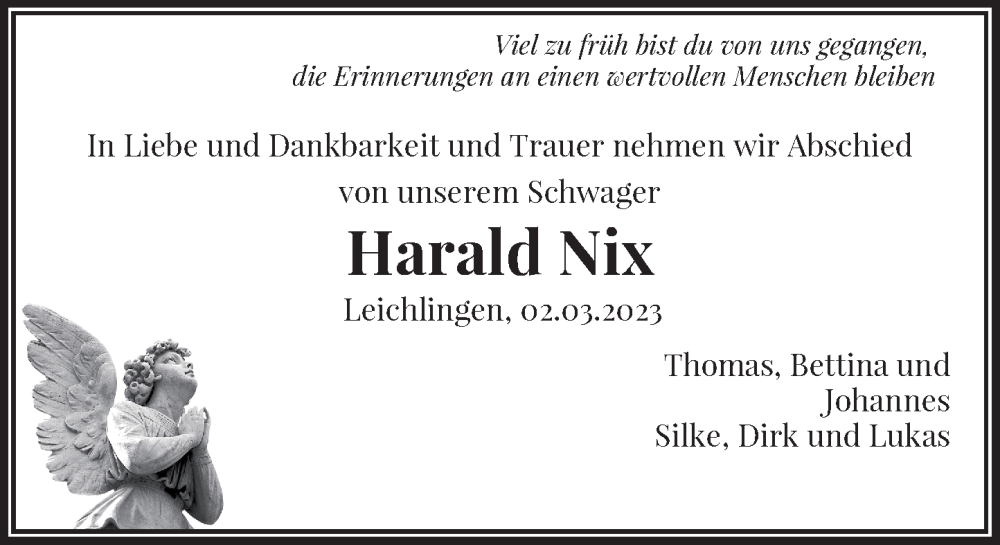  Traueranzeige für Harald Nix vom 04.03.2023 aus Rheinische Post