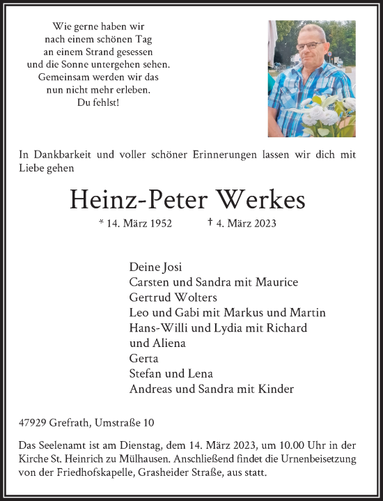Traueranzeige von Heinz-Peter Werkes von Rheinische Post