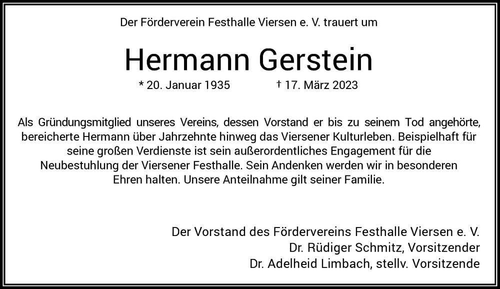  Traueranzeige für Hermann Gerstein vom 25.03.2023 aus Rheinische Post