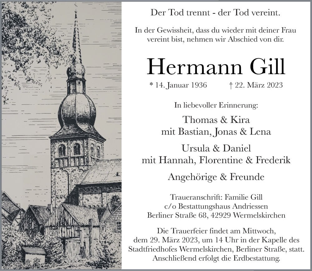  Traueranzeige für Hermann Gill vom 25.03.2023 aus Rheinische Post