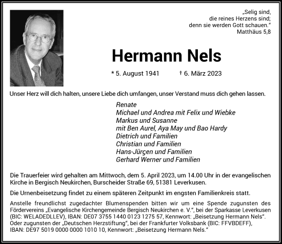 Traueranzeige von Hermann Nels von Rheinische Post