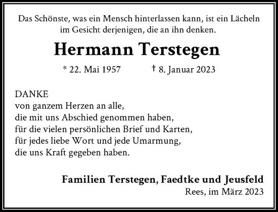 Traueranzeige von Hermann Terstegen von Rheinische Post