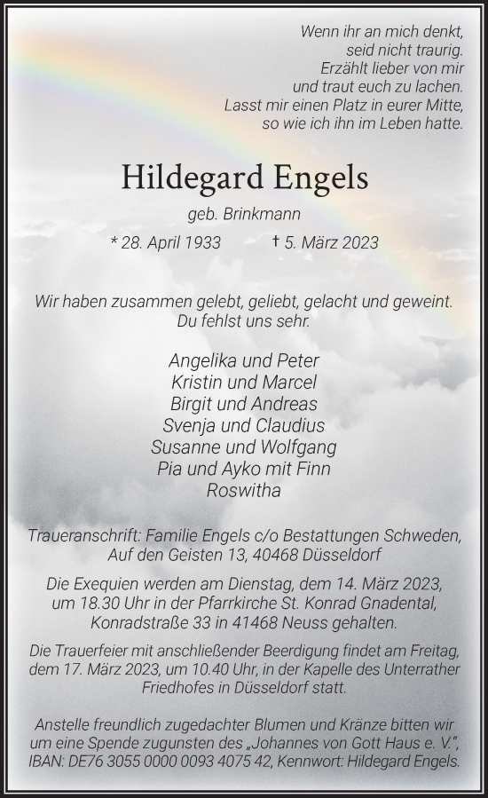 Traueranzeige von Hildegard Engels von Rheinische Post