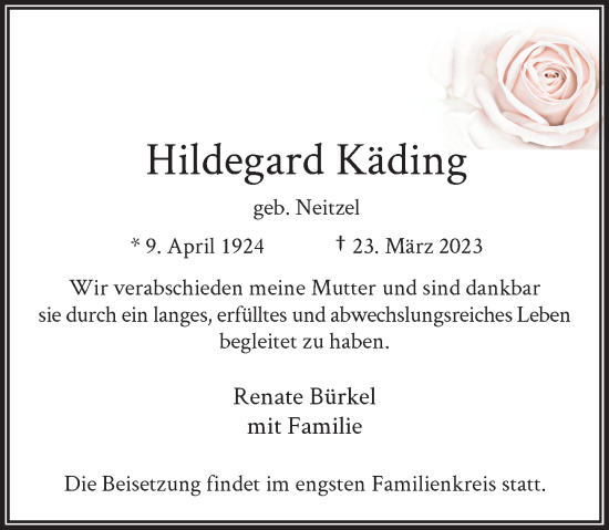 Traueranzeige von Hildegard Käding von Rheinische Post