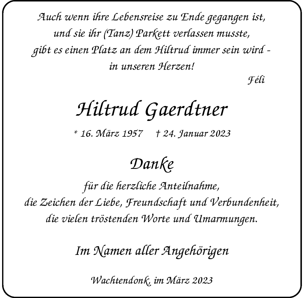  Traueranzeige für Hiltrud Gaerdtner vom 04.03.2023 aus Rheinische Post