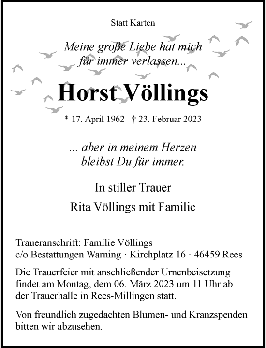 Traueranzeige von Horst Völlings von Rheinische Post