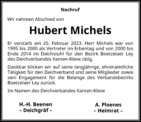Traueranzeige von Hubert Michels von Rheinische Post