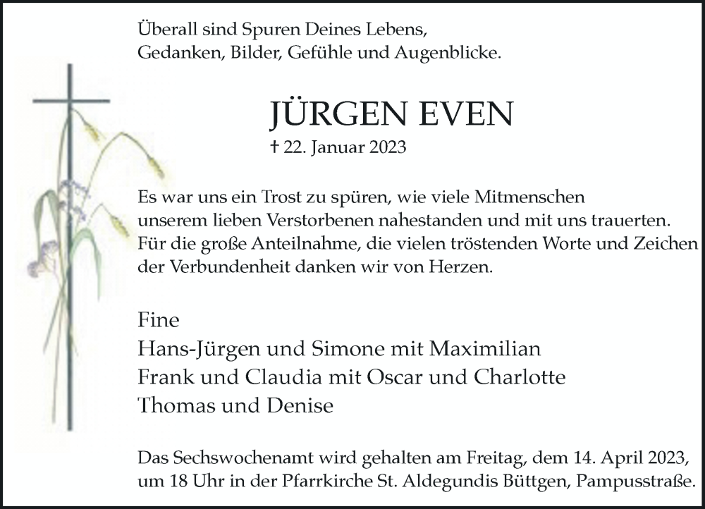  Traueranzeige für Jürgen Even vom 11.03.2023 aus Rheinische Post
