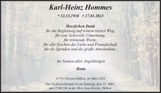 Traueranzeige von Karl-Heinz Hommes von Rheinische Post