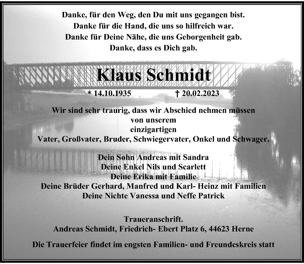  Traueranzeige für Klaus Schmidt vom 04.03.2023 aus Rheinische Post