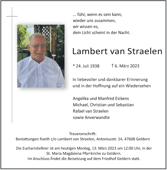 Traueranzeige von Lambert van Straelen von Rheinische Post