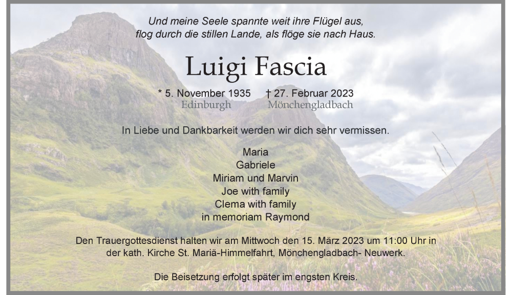  Traueranzeige für Luigi Fascia vom 04.03.2023 aus Rheinische Post