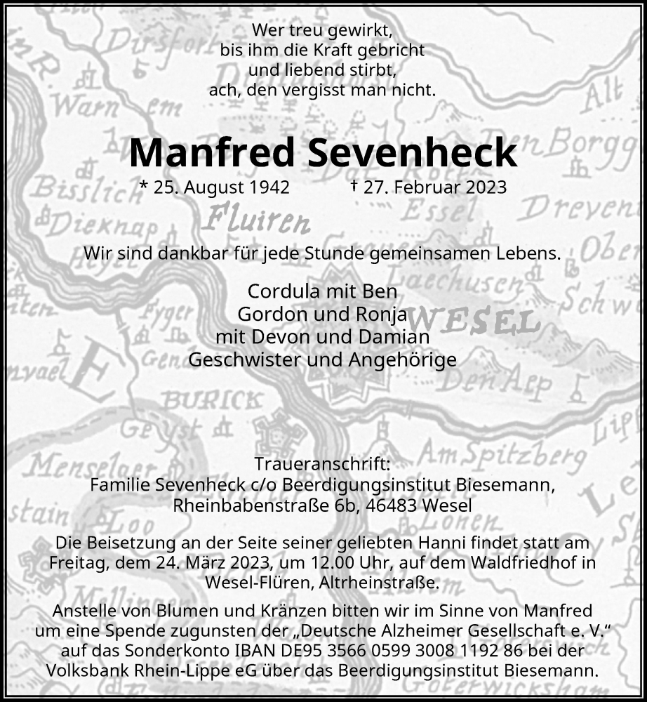  Traueranzeige für Manfred Sevenheck vom 18.03.2023 aus Rheinische Post