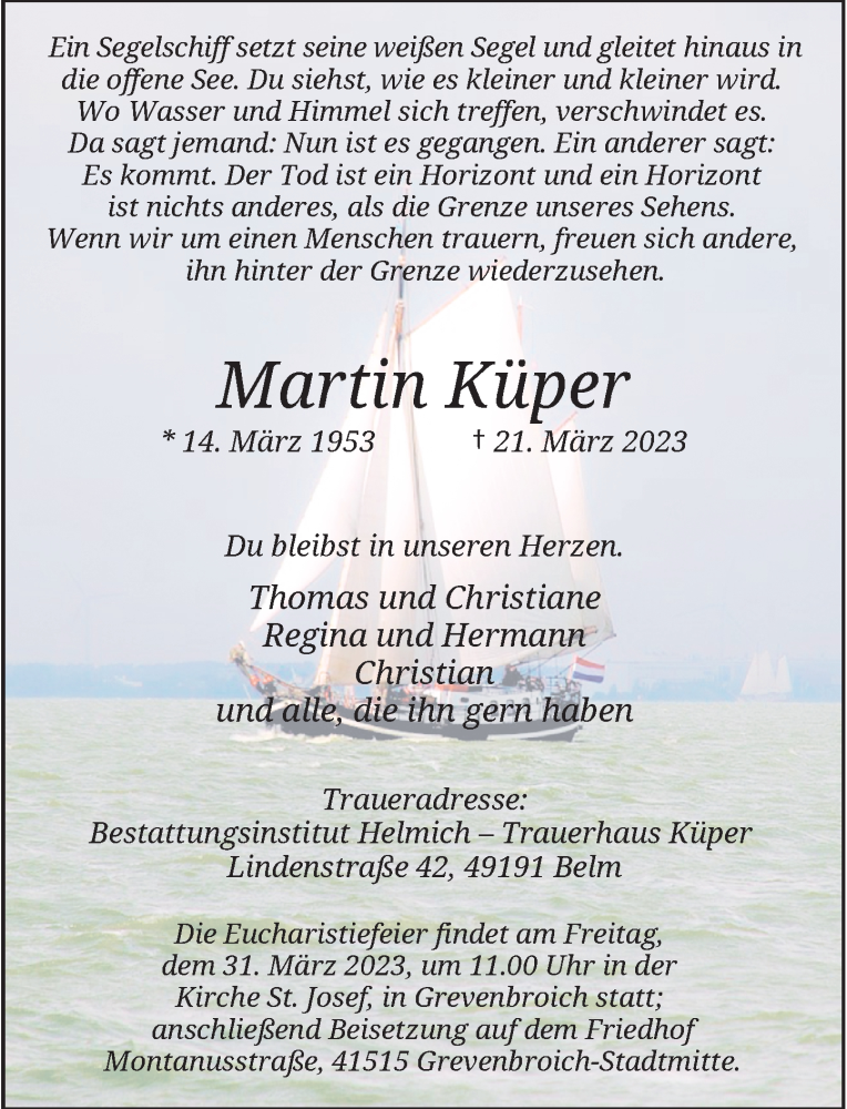  Traueranzeige für Martin Küper vom 25.03.2023 aus Rheinische Post