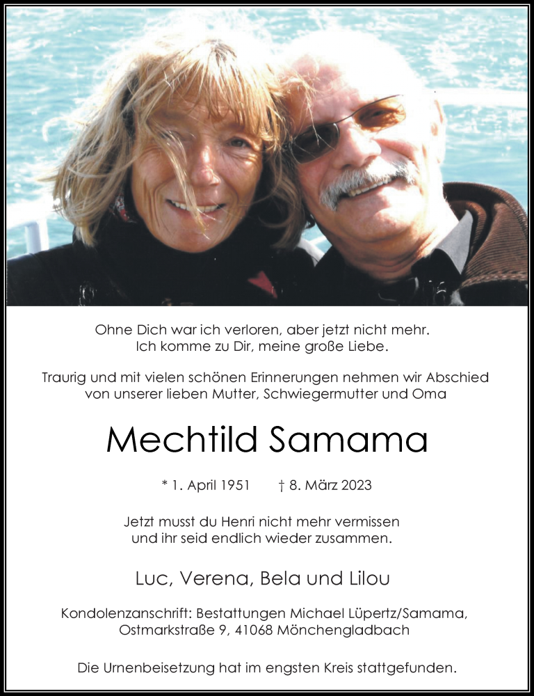 Traueranzeige für Mechtild Samama vom 25.03.2023 aus Rheinische Post
