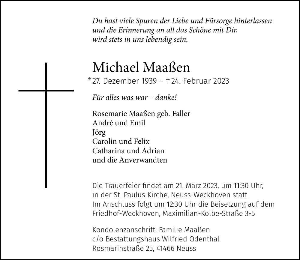  Traueranzeige für Michael Maaßen vom 11.03.2023 aus Rheinische Post