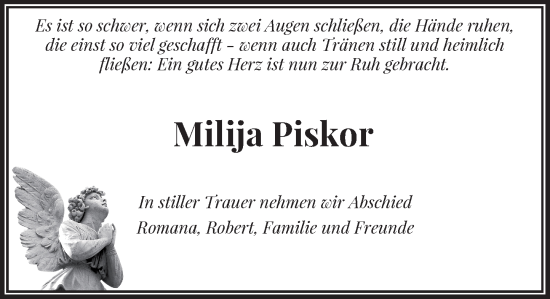 Traueranzeige von Milija Piskor von Rheinische Post