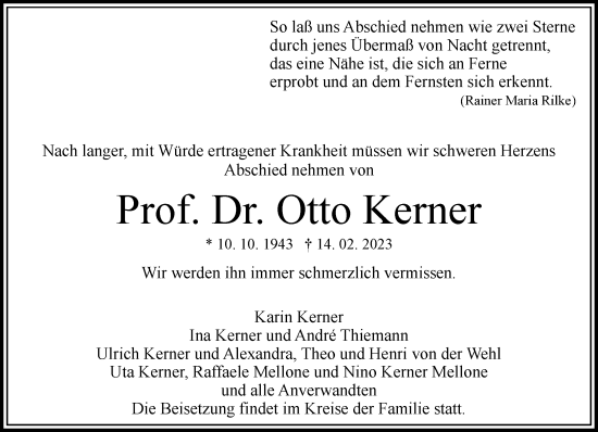 Traueranzeige von Otto Kerner von Rheinische Post