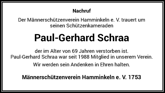 Traueranzeige von Paul-Gerhard Schraa von Rheinische Post