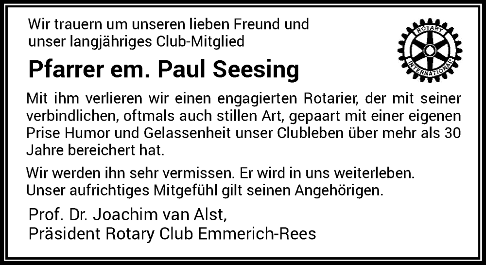  Traueranzeige für Paul Seesing vom 18.03.2023 aus Rheinische Post
