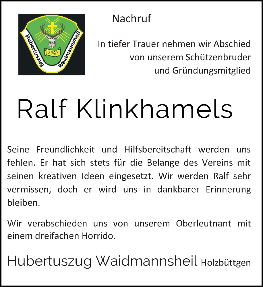  Traueranzeige für Ralf Klinkhamels vom 11.03.2023 aus Rheinische Post