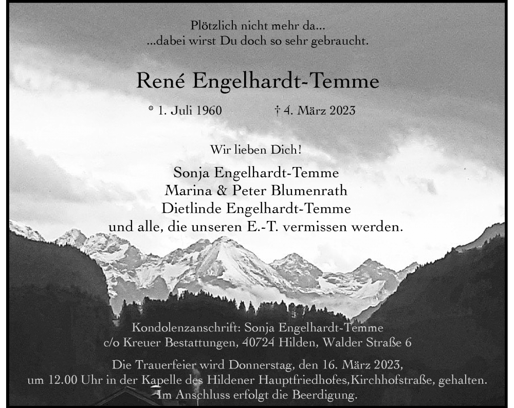  Traueranzeige für Rene Engelhardt-Temme vom 11.03.2023 aus Rheinische Post