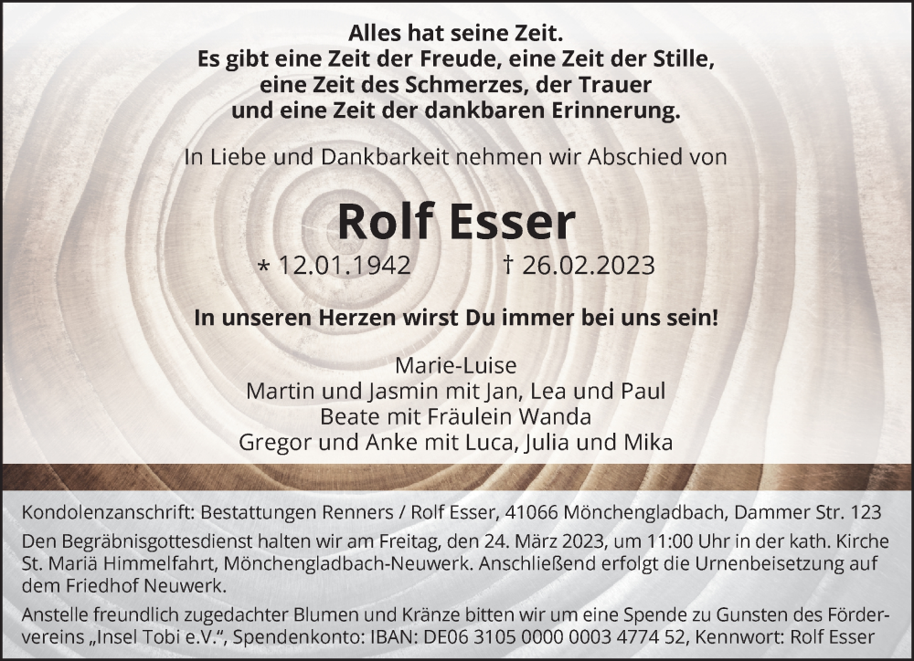  Traueranzeige für Rolf Esser vom 18.03.2023 aus Rheinische Post