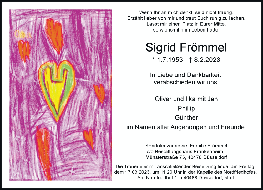  Traueranzeige für Sigrid Frömmel vom 04.03.2023 aus Rheinische Post