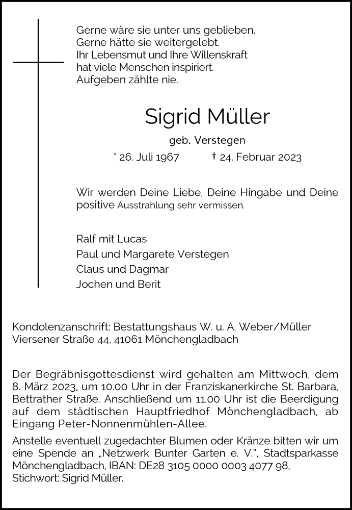  Traueranzeige für Sigrid Müller vom 04.03.2023 aus Rheinische Post