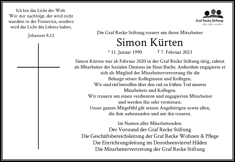  Traueranzeige für Simon Kürten vom 04.03.2023 aus Rheinische Post