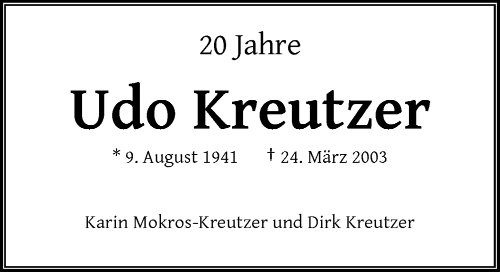  Traueranzeige für Udo Kreutzer vom 25.03.2023 aus Rheinische Post