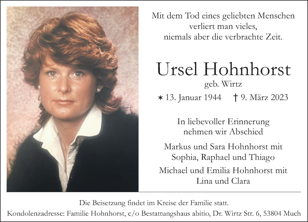 Traueranzeige für Ursel Hohnhorst vom 18.03.2023 aus Rheinische Post