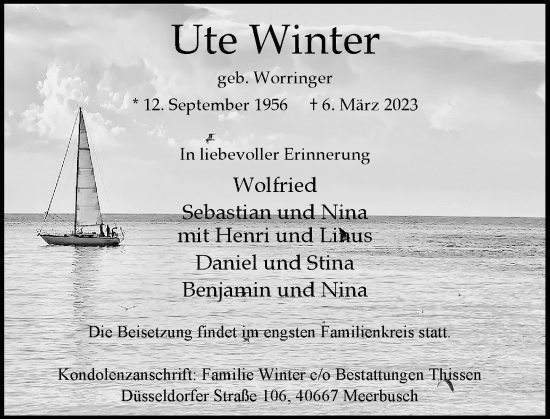 Traueranzeige von Ute Winter von Rheinische Post